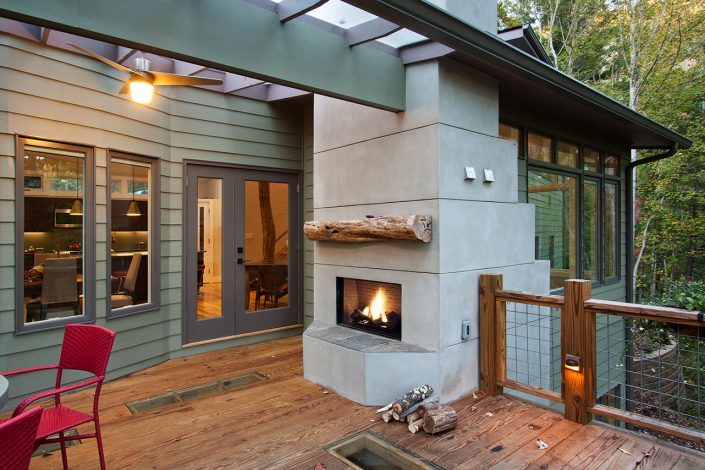 outdoor fireplace, asheville, Scott W Bartholomew Architect